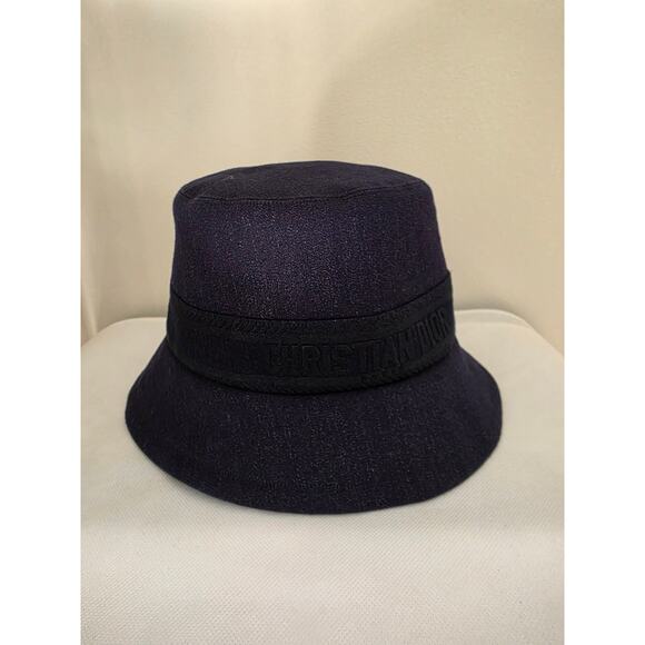 Christian Dior Navy Blue Logo Embroidered Canvas Bucket Hat M sz main image 8